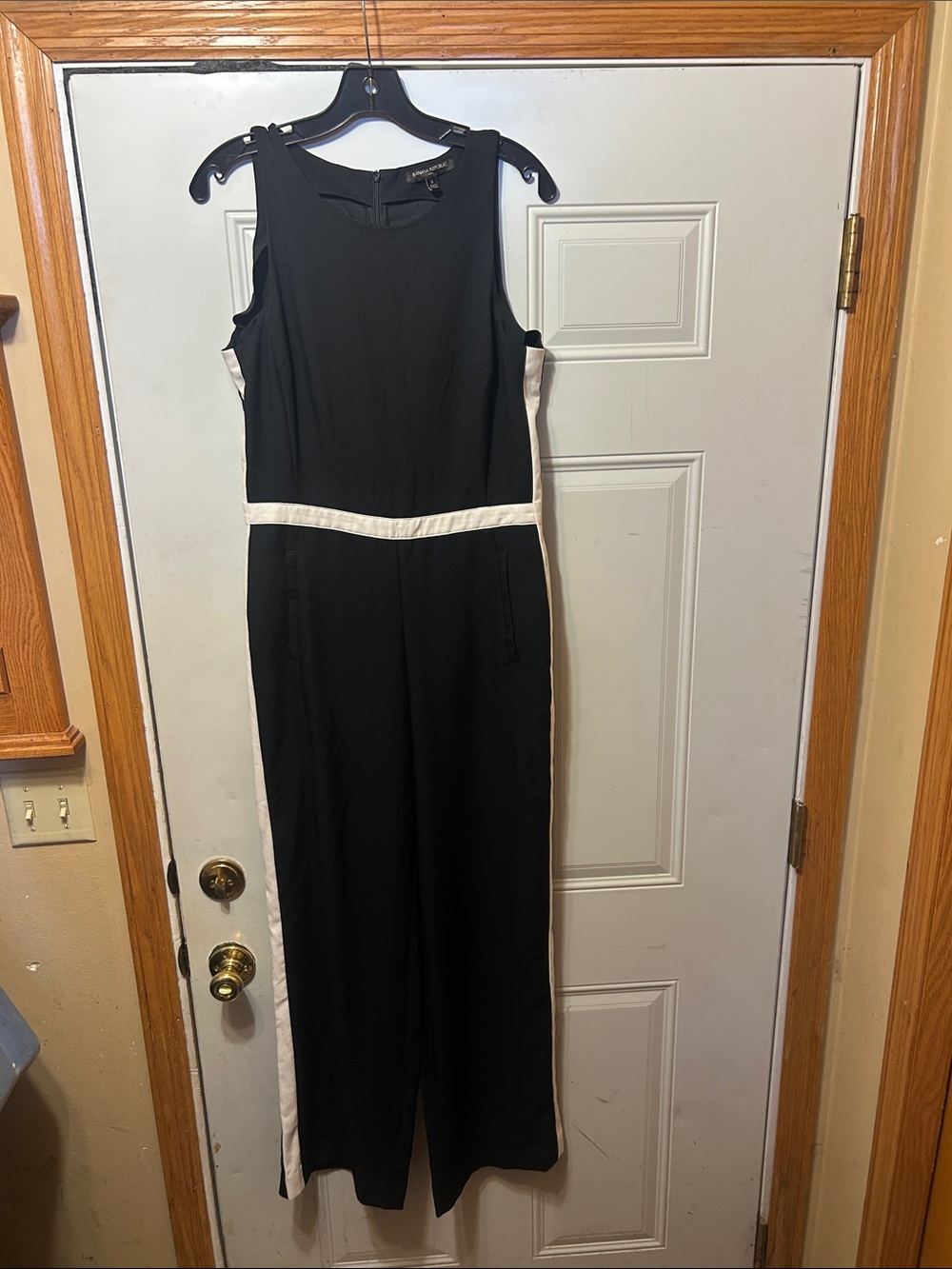 Banana Republic Sleeveless Black Jumpsuit with White Trim 8